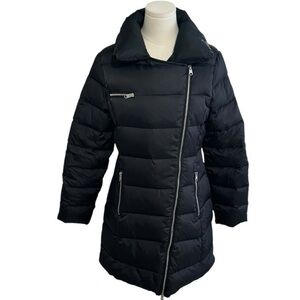 COP. COPINE Long Black Coat Asymmetrical Zipper Sz 40‎ M L Turbo Doudoune Down